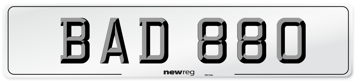 BAD 880 Number Plate from New Reg